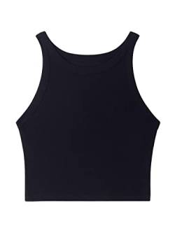 Damen Crop Tank Top Rippen Racerback Trägershirt Ärmellos T-Shirt Hochelastisch Slim Fit Kühl Atmungsaktiv All-Match Casual Sommer Kurze Top - Einfarbig Schwarz Herstellergr. L von Camilife