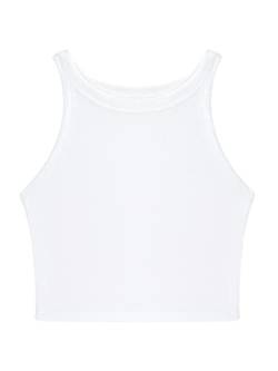 Damen Crop Tank Top Rippen Racerback Trägershirt Ärmellos T-Shirt Hochelastisch Slim Fit Kühl Atmungsaktiv All-Match Casual Sommer Kurze Top - Einfarbig Weiß Herstellergr. L von Camilife