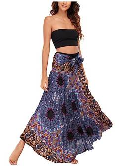 Damen Ethnischer Stil Maxirock Bohemien Strandrock Asymmetrien Langer Rock A-Linien Midi Neckholder Kleid Two Way to Wear Weich Dünn Cool Atmungsaktiv Sommerrock - Paisley Muster Braun & Blau von Camilife