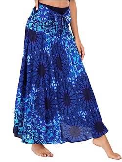 Damen Ethnischer Stil Maxirock Bohemien Strandrock Asymmetrien Langer Rock A-Linien Midi Neckholder Kleid Two Way to Wear Weich Dünn Cool Atmungsaktiv Sommerrock - Paisley Muster Knallblau von Camilife