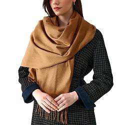 Damen Großer Schal Lange Schal aus Kaschmirimitat Breite Umhängetuch Shawl mit Fransen Elegant Damenschal Winterschal Modisch Warm Webschal für Herbst Winter Einfach Basic 70×180cm - Einfarbig Braun von Camilife