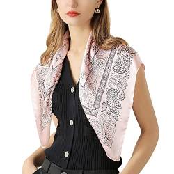 Damen Mädchen Kunstseide Schal Quadratischer Seidenschal Halstuch Haarschal Kopftuch Gürtel Weich Glatt Damenschal Einfach Chic 70×70cm - Paisley Rosa von Camilife