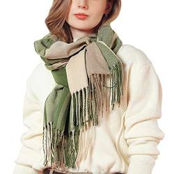 Damen Schal Klassisch Großer Kariert Lange Schal Shawl mit Fransen Elegant Damenschal Winterschal aus Kaschmirimitat Umhängetuch Warm Weich Komfort Webschal für Herbst Winter 65×185cm - Hellgrün von Camilife