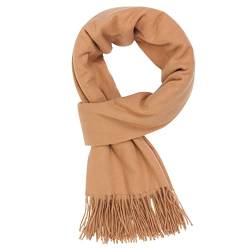 Damen Webschal Großer Schal Lange Schal aus Kaschmirimitat Breite Umhängetuch Shawl mit Fransen Elegant Damenschal Winterschal Modisch für Herbst Winter Einfach Basic 70×180cm - Einfarbig Gelb Khaki von Camilife