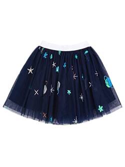 Kinder Mädchen Tuturock Prinzessinrock Minirock Tüllrock Ballett Tütü Rock Kurzer Rock mit Elastischer Bund Kosmisches Thema Stil Stern Muster - Marineblau Herstellergr. 130 von Camilife