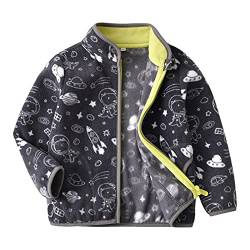 Kleinkind Kinder Jungen Mädchen Polarfleece Jacke mit Stehkragen Reißverschluss Fleecejacke Übergangsjacke Kinderjacke - Cartoon Weltraum Muster Grau Herstellergr. 110 von Camilife