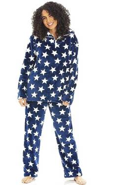 Camille 2-teiliges Pyjama-Set für Damen, superweich, weißer Sternendruck, Dickes Fleece, volle Länge, Lange Ärmel und elastischer Bund für ultimativen Komfort und Wärme, Navy, 10-12 von Camille