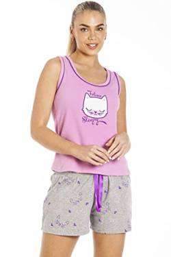 Camille Damen Mops & Katze Kurze Pyjama Sets 44-46 Lilac von Camille