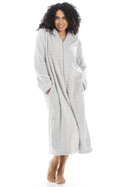 Camille Damen Super Soft Fleece Housecoat - Luxuriöser Bademantel Mit Reißverschluss - Langärmelig Und Seitlich 46-48 Grey Zebra von Camille