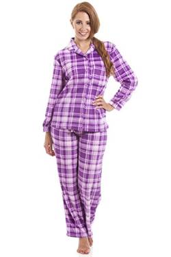 Camille Langes Pyjama-Set mit Knopfleiste vorne - Baumwoll-Flanell - Karomuster in Fliederfarben & Rosa 36-38 von Camille