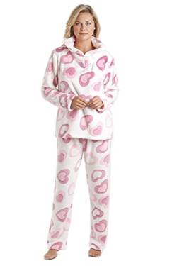 Camille Weiß Supersoft Fleece Pink Heart Print Pyjama Set 46-48 von Camille