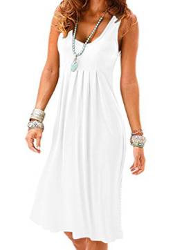 Camisunny Damen Casual Loose Tank Kleider Ärmellos Strand Urlaub Kleid Swing Plissee U Ausschnitt Mode Weich - Weiß - Groß von Camisunny