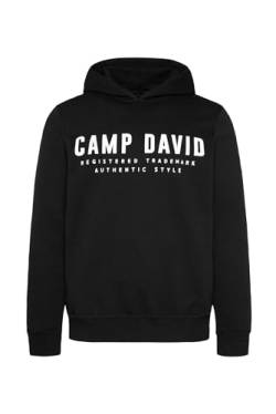 Camp David Herren Basic Hoodie mit Logo Print Black XL von Camp David
