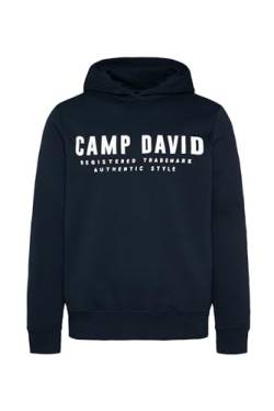 Camp David Herren Basic Hoodie mit Logo Print Blue Navy XXL von Camp David