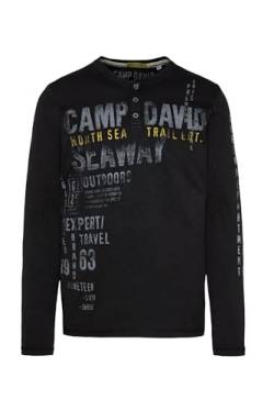 Camp David Herren Henley-Langarmshirt mit Logo Artworks Black L von Camp David