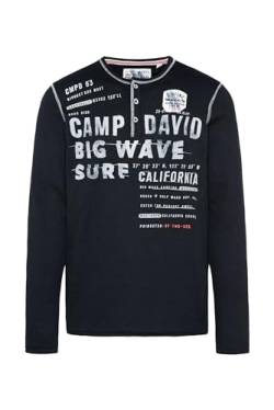 Camp David Herren Henley-Pullover mit Logo Print Blue Navy L von Camp David