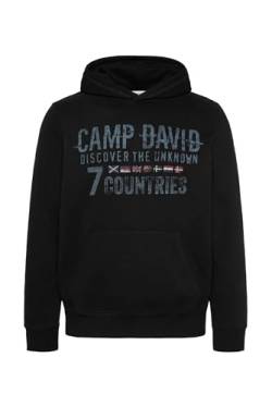 Camp David Herren Hoodie mit Logo Print in Used-Optik Black XL von Camp David