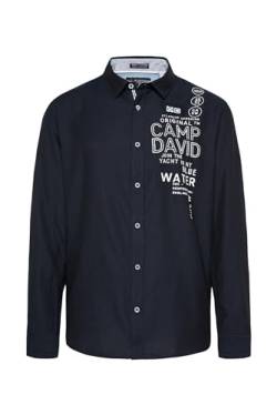 Camp David Herren Jacquard-Hemd mit Logo Artworks Blue Navy XL von Camp David