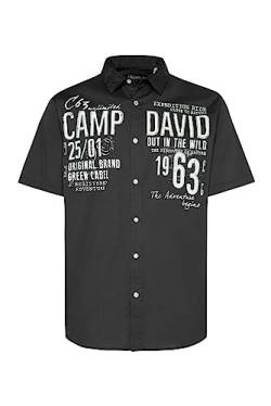 Camp David Herren Kurzarmhemd mit Logo Print, CR9999-5465-11, Stone Grey von Camp David