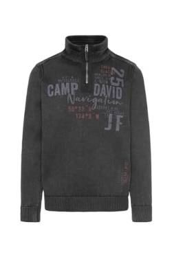 Camp David Herren Stone Washed Troyer-Pullover mit Tapes Black L von Camp David