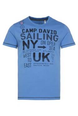 Camp David Herren T-Shirt Rundhals mit Print Artwork Sky Blue 4XL von Camp David