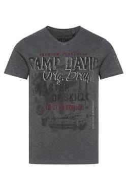 Camp David Herren T-Shirt V-Neck mit Photoprint im Used Look Master Black L von Camp David