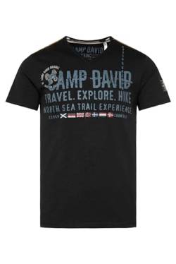 Camp David Herren T-Shirt V-Neck mit Used Prints Black XXL von Camp David