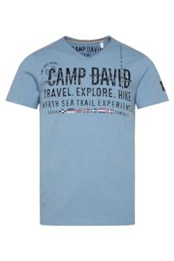 Camp David Herren T-Shirt V-Neck mit Used Prints New Blue M von Camp David