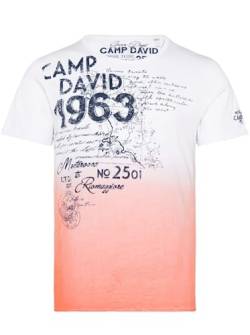 Camp David Herren T-Shirt mit Logo-Applikationen (as3, Alpha, m, Regular, Regular, Optic White/Peach red) von Camp David