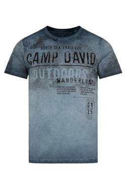 Camp David Herren T-Shirt mit Logo Prints im Used Look Brave Blue S von Camp David