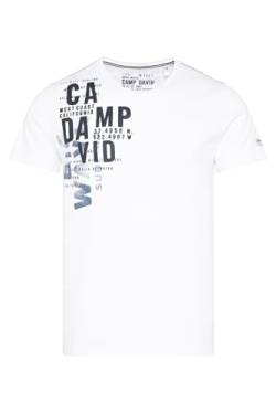 Camp David Herren T-Shirt mit V-Neck und Label Prints Opticwhite M von Camp David