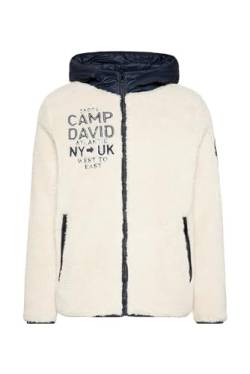 Camp David Herren Teddyfleecejacke mit Kapuze im Materialmix Ecru L von Camp David