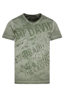Camp David Herren V-Shirt im Vintage Look mit Print Artworks Green Olive S von Camp David