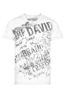 Camp David Herren V-Shirt im Vintage Look mit Print Artworks Opticwhite L von Camp David