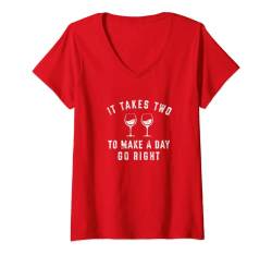 Damen Camp David "It Takes Two" Wein-Grafik-T-Shirt T-Shirt mit V-Ausschnitt von Camp David