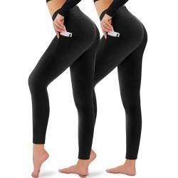 Campsnail Leggings für Damen Mit Taschen High Waist Blickdicht Leggins Schwarz Treggins Sportleggins Yogaleggings für Sport, Freizeit, Fitness(2 Tasche-Schwarz*2, Plus Size(DE 42-48)) von Campsnail