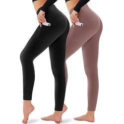 Campsnail Leggings für Damen mit Taschen High Waist Blickdicht Leggins Schwarz Treggins Sportleggins Yogaleggings für Sport, Freizeit, Fitness(Schwarz/Hautfarbe-Taschen, L/XL,(DE 42-48)) von Campsnail