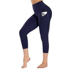 Campsnail Sport Leggings Damen mit Tasche High Waist Sporthose Blickdicht Yogahose Push Up Slim Fit Fitnesshose Laufhose für Gym Sport Yoga(Capri,Navy,S) von Campsnail