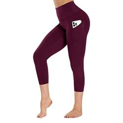 Campsnail Sport Leggings Damen mit Tasche High Waist Sporthose Blickdicht Yogahose Push Up Slim Fit Fitnesshose Laufhose für Gym Sport Yoga(Capri,Weinrot,L) von Campsnail