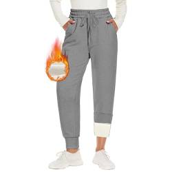 Campsnail Warme Damen Jogginghose Gefütterte mit 2 Taschen Kordelzug Winter Fleece High Waist Lange Sportleggins Trainingshose Freizeithose Sweathose（Hellgrau,L） von Campsnail