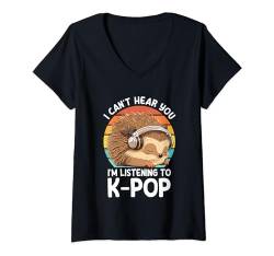 Damen Can't Hear You I'm Listening K-Pop Merchandise Igel T-Shirt mit V-Ausschnitt von Can't Hear You I'm Listening Kpop Gifts Teen Girl