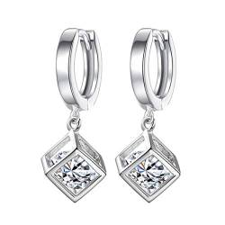 1 Paar Damen Mädchen ohrringe silber 925 creolen Mit Cube Zirkonia Anhänger Mode Hoop Studs ohrhänger,für Freundin/Tochter/Frau von Canarea