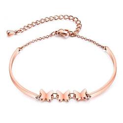 1 Pcs Armband Damen Mädchen Frauen Armreif 316L Titanstahl Rose Golden Einfache Schmetterling Mode Charm Armkettche,Verstellbar,Anti-Allergie,Geburtstagsgeschenk (Rosegold) von Canarea