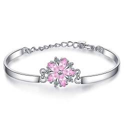 1 Pcs Elegante 925 Silber Stern Armband Schmuck Schoene Charm- Armreif für Frauen Sakura-Blüten Pink Strass Armschmuck (4.2+5 cm) Einstellbar von Canarea