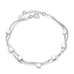 1 Pcs armband Damen Mädchen Silber 925 Mode Dopple Layer Quadratische Armreif Einfache Charm-Armbänder Geschenke für Frauen Mama Freundin Tochter von Canarea