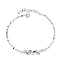 1 Pcs armband frauen Silber 925 Mode Glückliche Blätter Armreif Einfache Charm-Armbänder als Geburtstage Geschenke für Frauen Tochter Freundin von Canarea