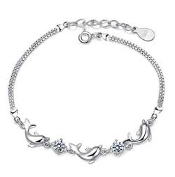 1 Pcs armband frauen Silber 925 mit Glitzer Zirkonia Glückliche Mini Delphin Armreif,Einfache Charm-Armbänder Weihnachts Geburtstage Geschenke für Frauen Freundin (Weiß) von Canarea