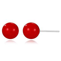 Canarea 1 Paar Damen Mädchen Ohrringe silber 925 Rot Perlen Einface Studs Ohrstecker Glückliche Perfekt für Frau/Freundin/Tochter von Canarea