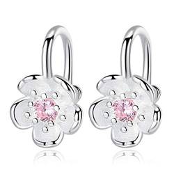 Canarea 1 Paar Damen Mädchen ohrringe silber 925 einfache Pink Sonnen Blumen Zirkonia Bling Klein Mode Ohrclips ohne ohrloch Hypoallergen für Freundin Tochter von Canarea