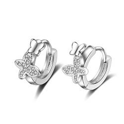 Canarea 1 Paar ohrringe Damen Mädchen creolen silber 925 Zirkonia glitzer einfache Dopple Bling Schmetterling Süss Hoop Ohrstecker Mode Ohrschmuck als geschenke von Canarea